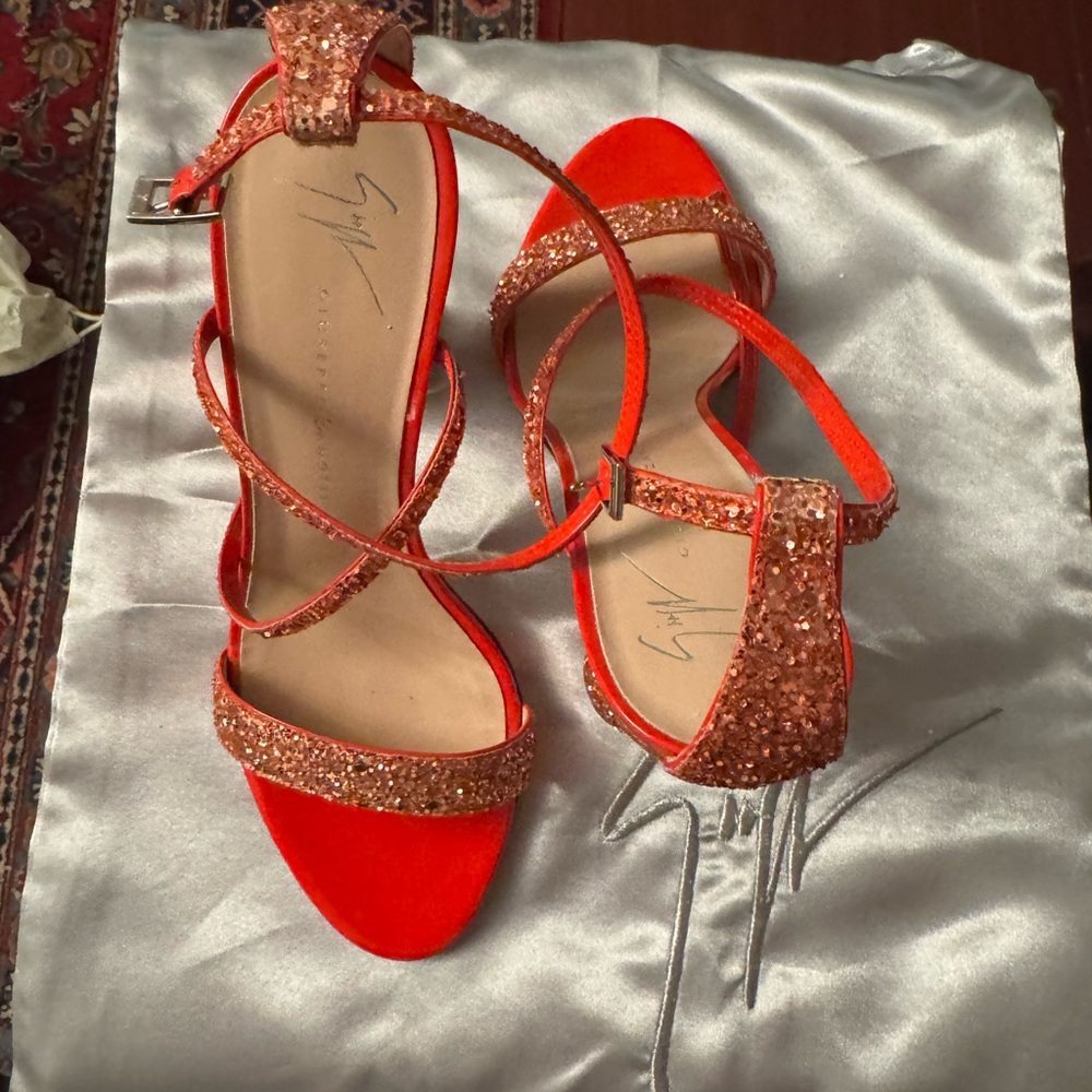 Giuseppe Zanotti Elegant Orange Glitter Strap Heels